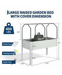 48x24x55in Raised Garden Bed with Legs, Steel Planter Box Insect Net Cover and Watering Sprinkler, for Vegetables Herbs Patio Balcony, 3 colors