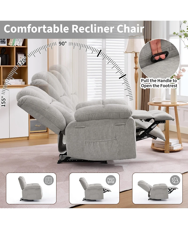 Oversized Recliner Chair for Adults Ergonomic Manual Recliner, Extra Wide Upholstery Comfortable Lounge Sofa for Living Room Bedroom for Elderly