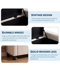 51 in. Upholstered Storage Bench with Lift-Up Seat, Linen Fabric Bed Bench with Hidden Storage, Rubberwood Legs for Bedroom Entryway, Gray
