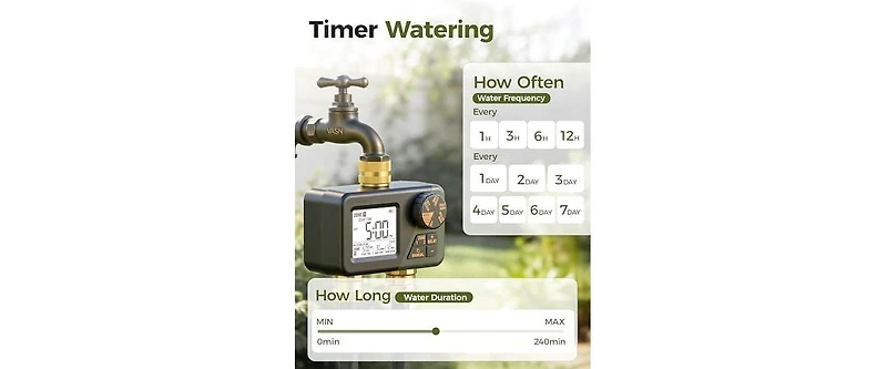 Tessan Brass 2-Zone Programmable Sprinkler Timer with Large Display, Rain Delay and Manual Watering