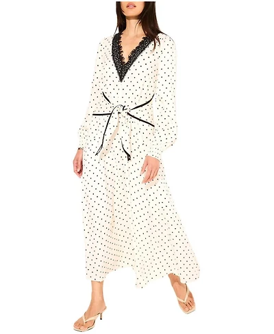 Mint Velvet Women's Polka Dot V-Neck Long-Sleeve Wrap Maxi Dress