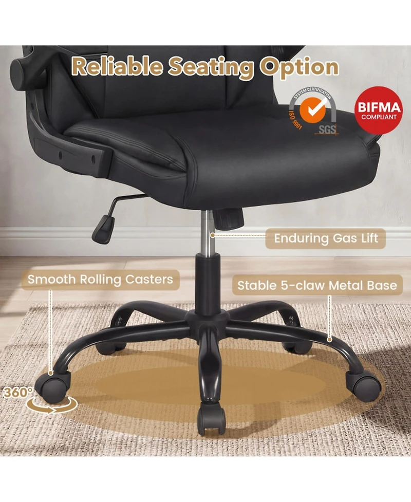 Sugift Ergonomic Leather Office Chair with Flip-Up Armrests and Rocking Function
