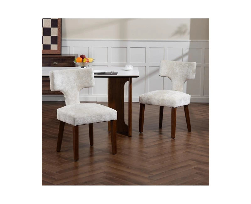 Flynama Set of 2 Chenille Mid Century Dining Chairs, Wood Frame Upholstered Accent Chairs
