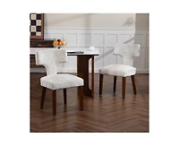Flynama Set of 2 Chenille Mid Century Dining Chairs, Wood Frame Upholstered Accent Chairs