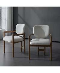 Flynama Set of 2 Fabric King Louis Rubberwood Arm Dining Chairs, 300 Lbs Weight Capacity
