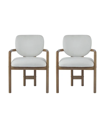 Flynama Set of 2 Fabric King Louis Rubberwood Arm Dining Chairs, 300 Lbs Weight Capacity