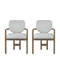Flynama Set of 2 Fabric King Louis Rubberwood Arm Dining Chairs, 300 Lbs Weight Capacity