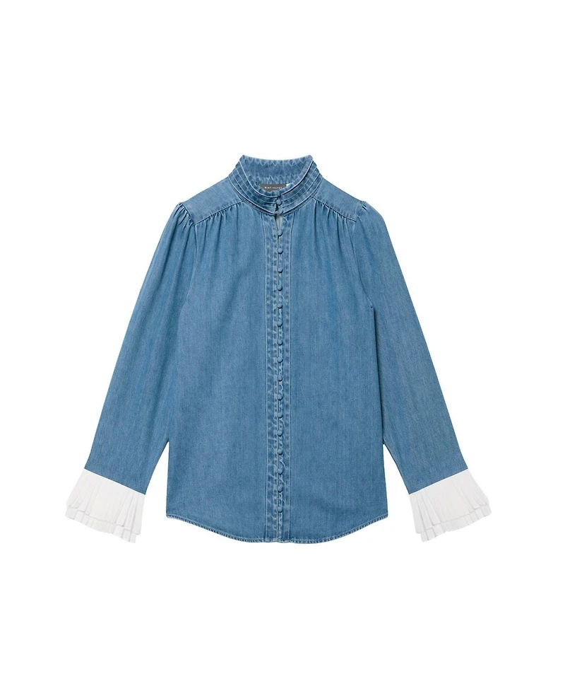 Mint Velvet Women's Denim Contrast Cuff Blouse