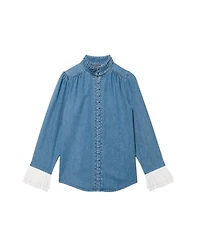 Mint Velvet Women's Denim Contrast Cuff Blouse