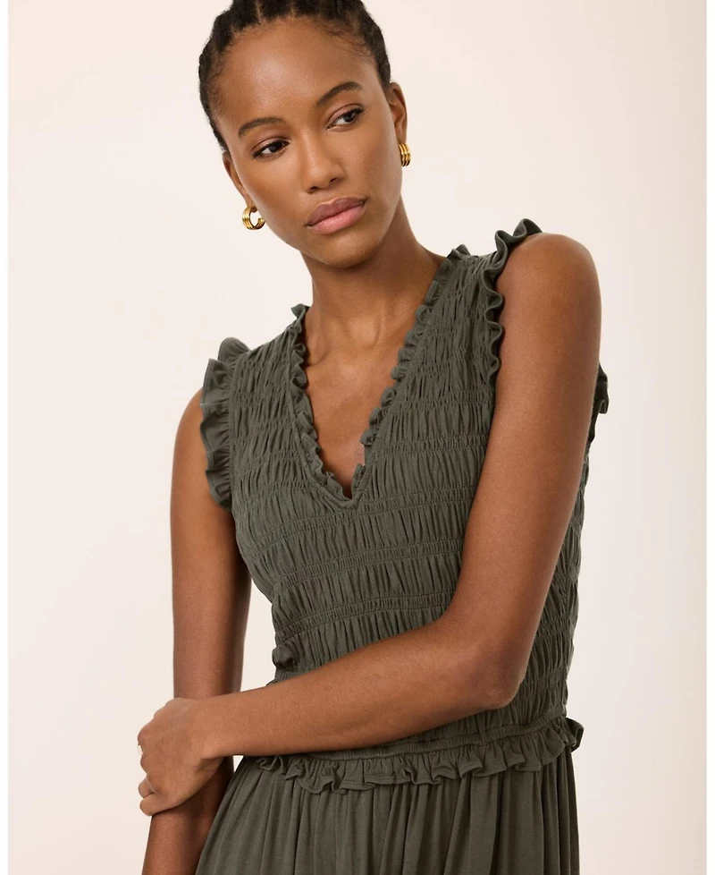 Mint Velvet Women's Shirred Ruffle Midi Dress