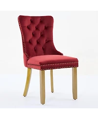Flynama Mid-Century Modern Velvet Dining Chairs Set of 2 with Lion Head Pull Ring, Tufted Upholstered Chair