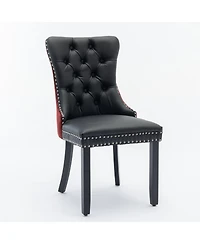 Flynama Collection Modern Dining Chairs Set of 2, High-End Tufted Upholstered Chair with Pu and Velvet Back