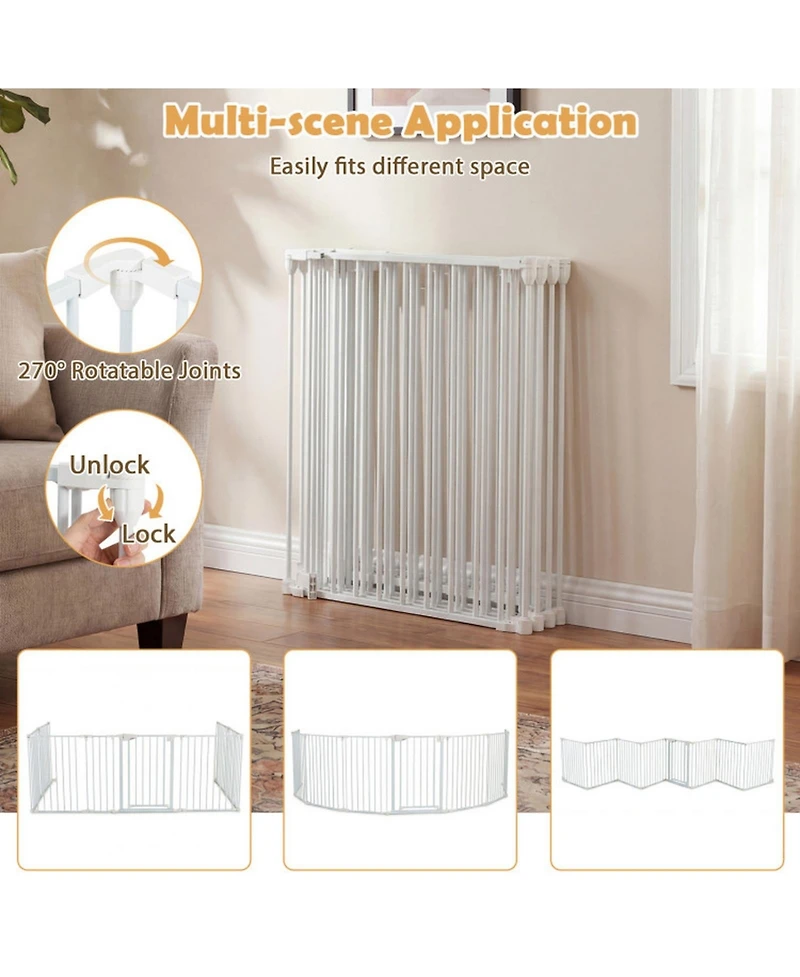 Sugift 8-Panel Extra Wide Pet Safety Gate with Auto-Close Door