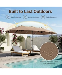 Gymax 15.5 Feet Extra-Large Patio Umbrella with 12 Ribs Light Modes 144 Solar Led Lights
