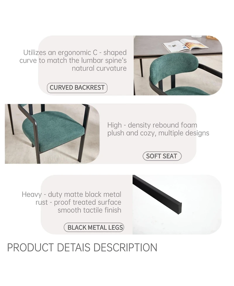 Flynama Modern Boucle Dining Chairs Set of 2, Mid-Century Upholstered Side Chairs with Metal Legs