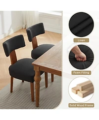 Flynama Set of 2 Linen Curved Wingback Dining Chairs, Rubber Wood Legs 250lbs Weight Limit