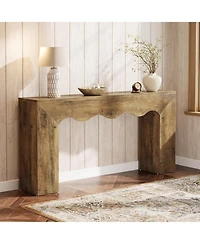 Tribesigns 63" Farmhouse Console Table with Wavy Edge and Storage