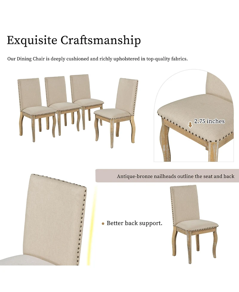 Flynama Set of 2 Upholstered Dining Chairs with Rubber Wood Frame, Fabric Seat, Nailhead Detail
