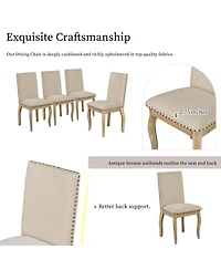 Flynama Set of 2 Upholstered Dining Chairs with Rubber Wood Frame, Fabric Seat, Nailhead Detail