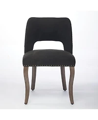Flynama Set of 2 Hollow Back Fabric Dining Chairs, Curved Solid Wood Legs With Handmade Copper Nails