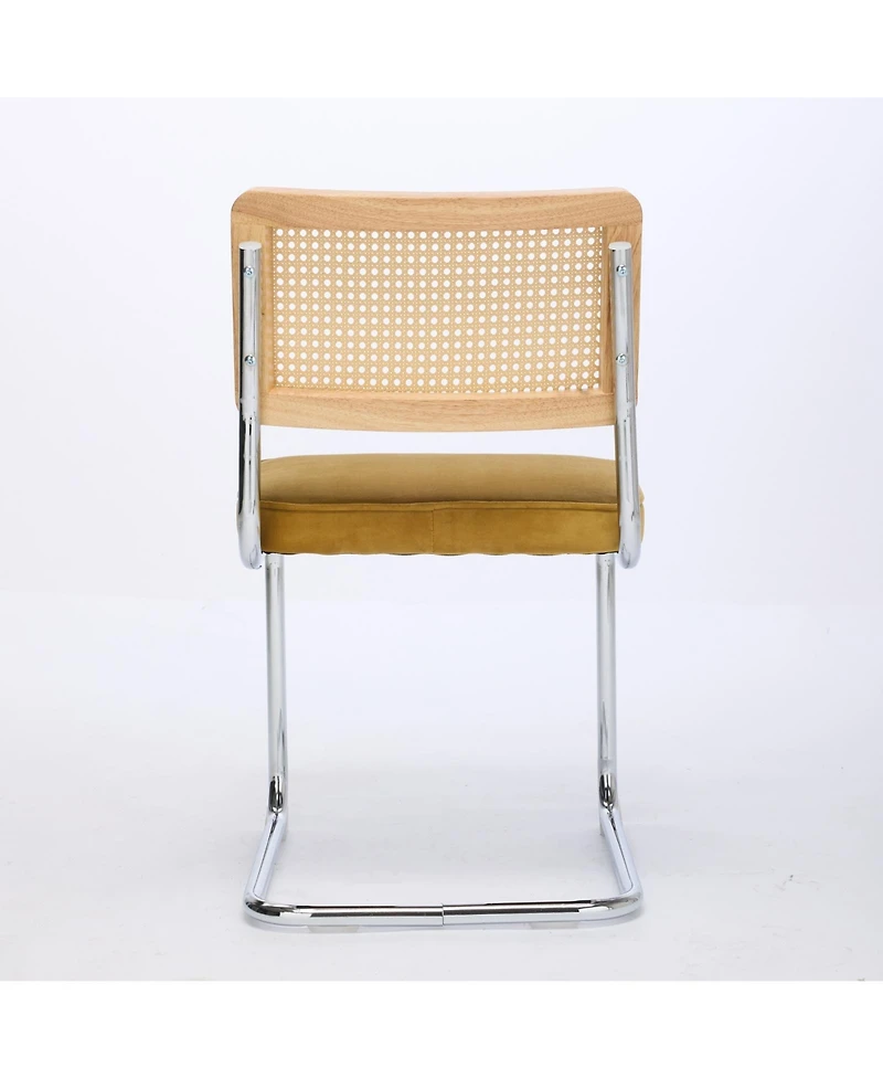 Flynama Set of 2 Cane Back Cantilever Dining Chairs, Velvet Upholstered Chrome Double Steel Pipe Base 360 Lbs Capacity