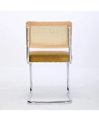 Flynama Set of 2 Cane Back Cantilever Dining Chairs, Velvet Upholstered Chrome Double Steel Pipe Base 360 Lbs Capacity
