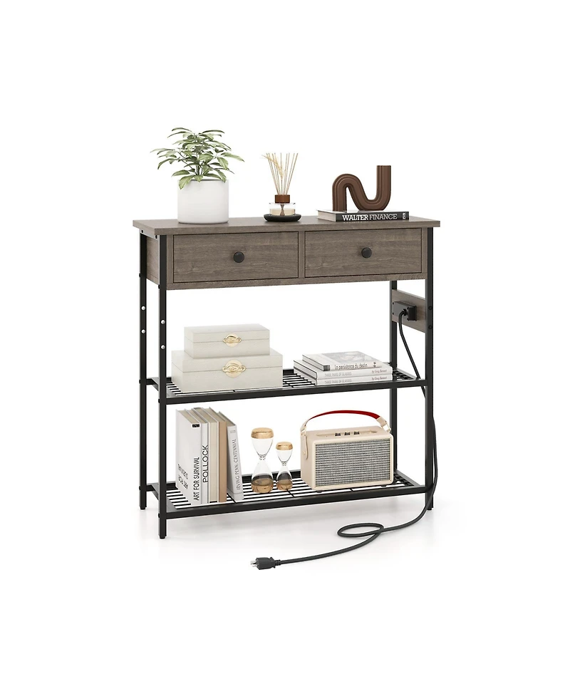 Slickblue Console Table with 2 Drawers and 2 Mesh Storage Shelves