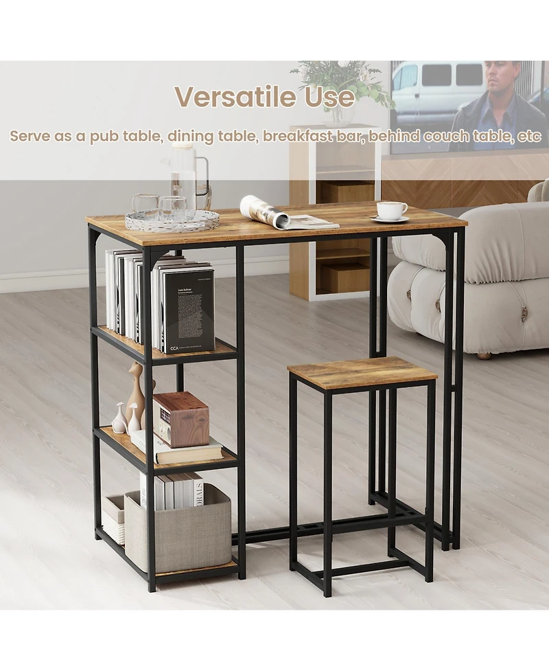 Mecale 3-Piece Bar-Height Dining Set with 2 Stools and Shelves