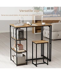 Mecale 3-Piece Bar-Height Dining Set with 2 Stools and Shelves
