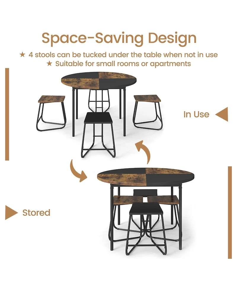 Mecale 5-Piece Round Dining Set with 47-Inch Table and 4 Stools