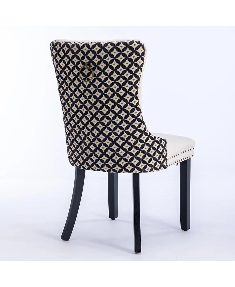 Flynama Set of 2 Patterned Velvet Dining Chairs, Solid Wood Chairs with Nailhead and Adjustable Feet