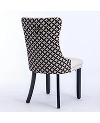 Flynama Set of 2 Patterned Velvet Dining Chairs, Solid Wood Chairs with Nailhead and Adjustable Feet
