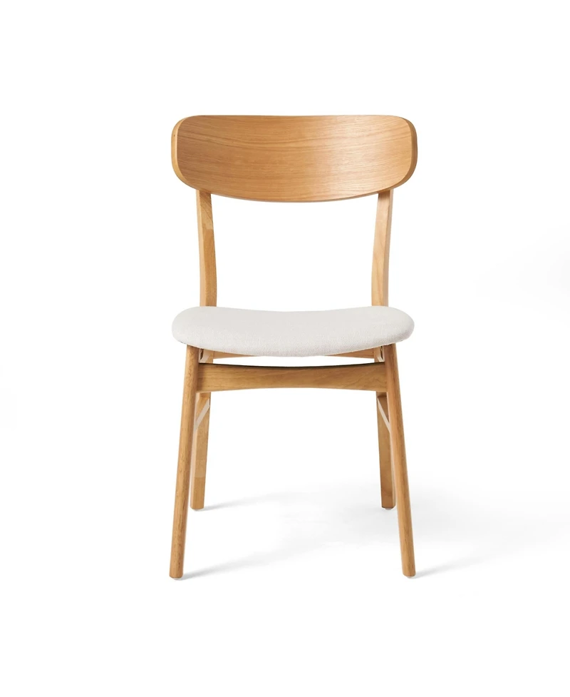 Flynama Set of 2 Minimalist Light Fabric Dining Chairs, Solid Rubberwood Legs