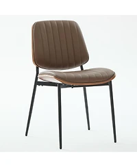 Flynama Set of 2 Mid Century Modern Faux Leather Dining Chairs with Walnut Bentwood Back and Metal Legs