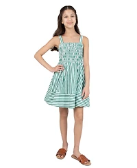 Rare Editions Girls' 7-16 Striped Cotton Smocked Bodice To Shirred Dress