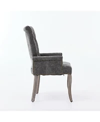 Flynama Upholstered Chenille Arm Dining Chair, Tufted Accent Chair with Curved Solid Wood Legs