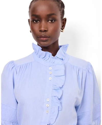 Mint Velvet Women's Cotton Chambray Ruffle Blouse