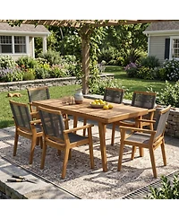 Asagikoiai 7 Piece Acacia Wood Outdoor Dining Set with 69" Dining Table and Rope Arm Chairs