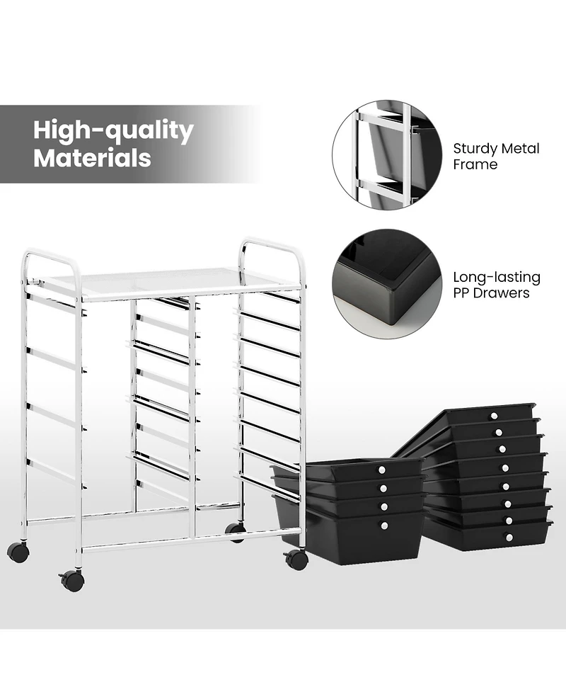 Mecale 12-Drawer Utility Rolling Cart with Punched Top Tray