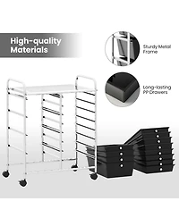Mecale 12-Drawer Utility Rolling Cart with Punched Top Tray