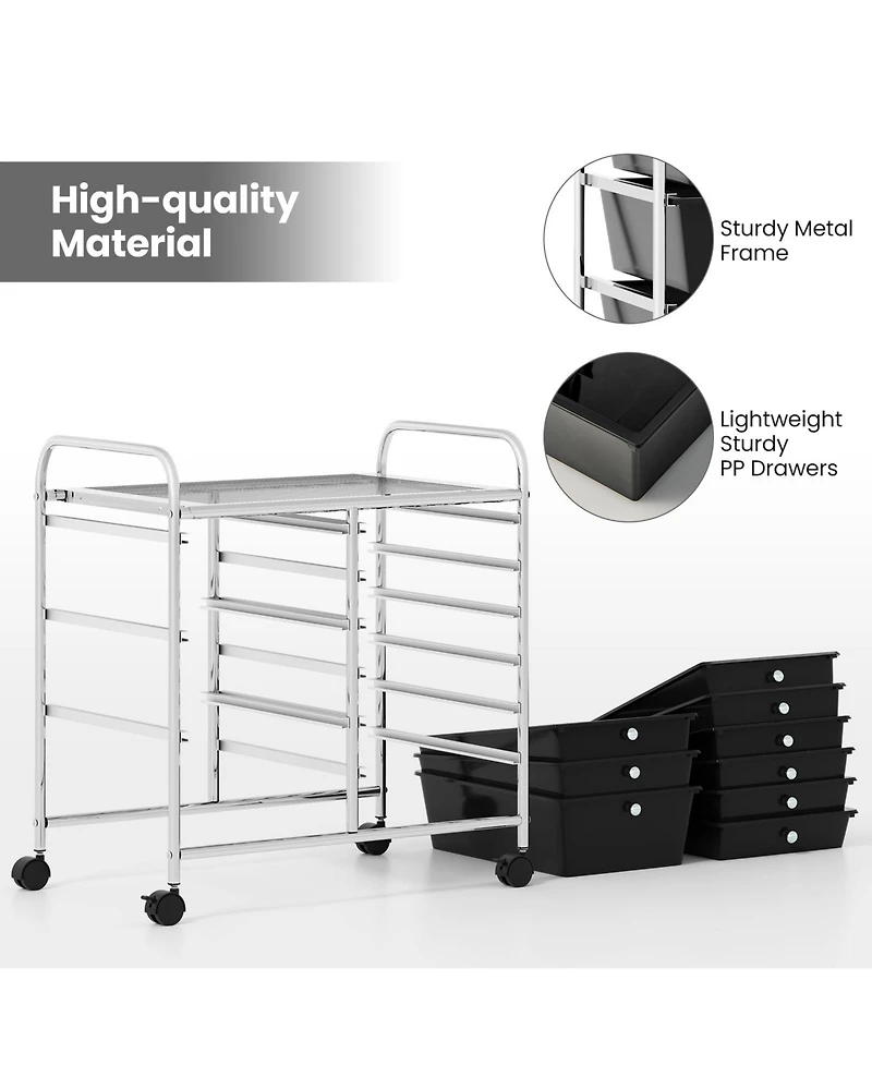 Mecale 9-Drawer Rolling Storage Cart with Wide Top Shelf
