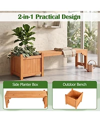 Gymax 2 Piece Outdoor Bench with Raised Garden Bed Fir Wood Planter Box with Spacious Seat