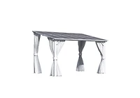 Aecojoy 12' x 8'Wall Mounted Hardtop Gazebo Lean to Metal Pergola with Curtains Netting Patio