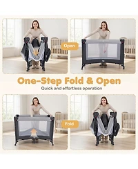 Costway Baby Bassinet Bedside Crib with Changing Table Mattress Detachable Canopy Basket