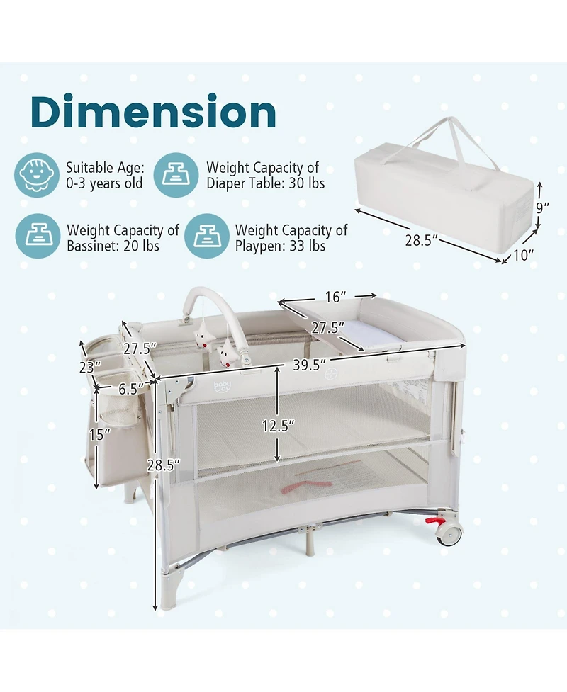 Costway Baby Bassinet Bedside Crib with Changing Table Mattress Detachable Canopy Basket