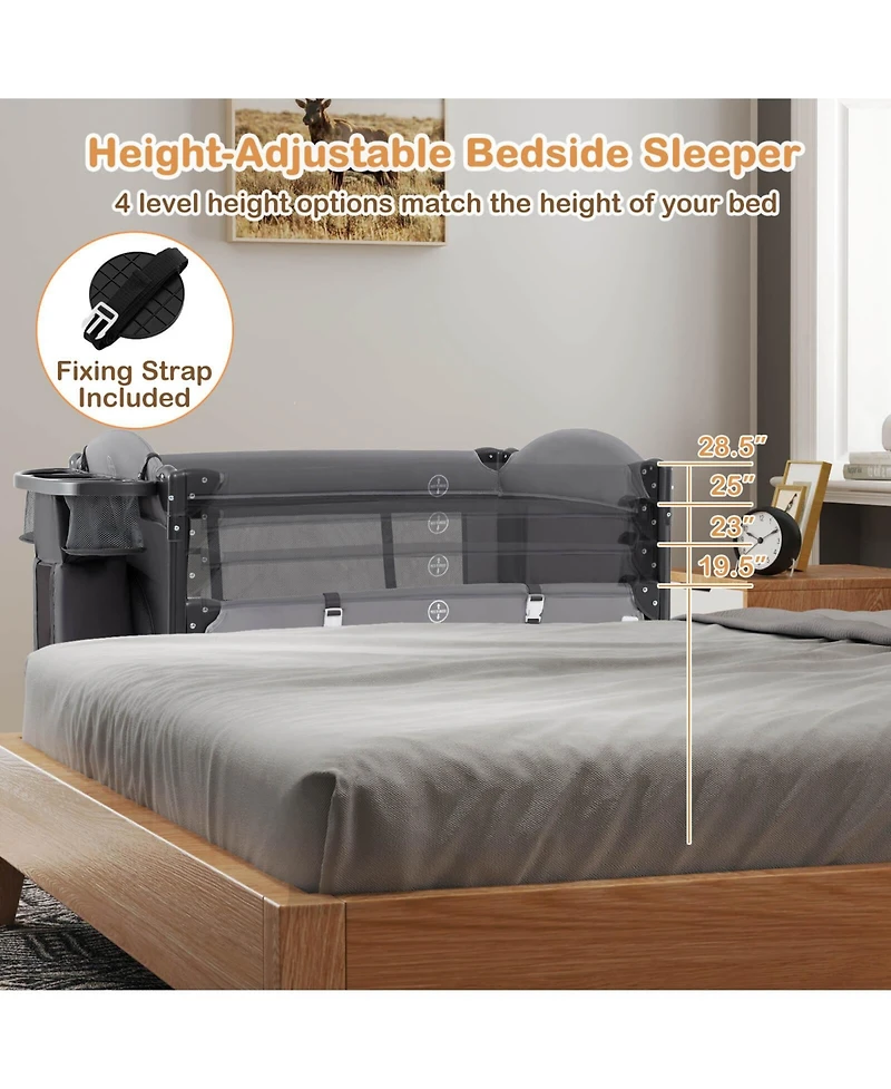 Costway Baby Bassinet Bedside Crib with Changing Table Mattress Detachable Canopy Basket