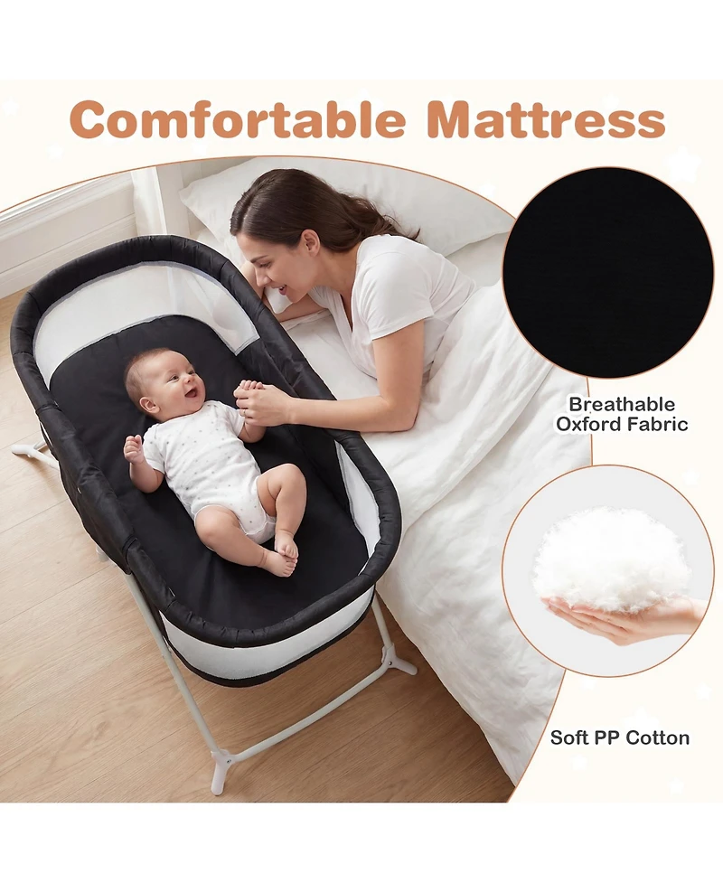 Costway Baby Bassinet Bedside Crib with Changing Table Mattress Detachable Canopy Basket
