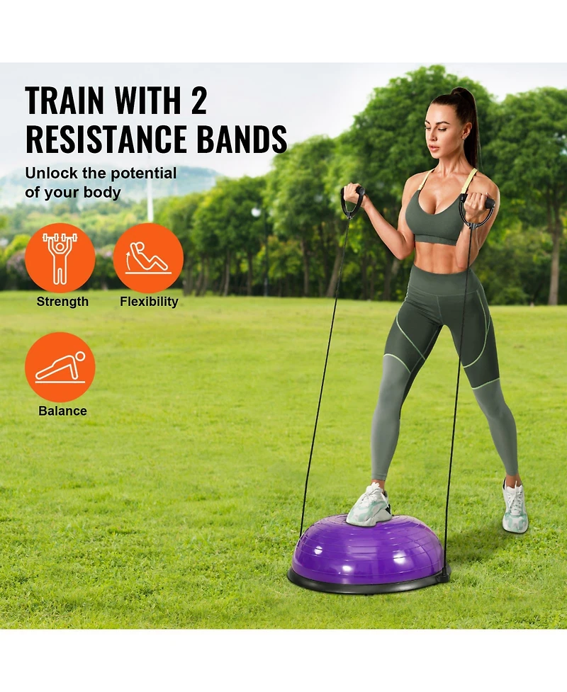Vevor 23" Half Exercise Ball Trainer Yoga Balance Stability Ball Resistance Band