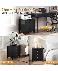 Sugift Modern Farmhouse 3-Drawer Nightstand Set of 2 with Wood Grain Accents