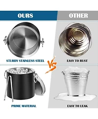 Piscifun Stainless Steel Insulated Ice Bucket with Lid and Tongs for Parties Bars